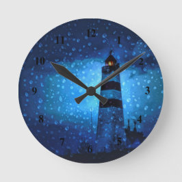 Leuchtturm ein regnerisch blaues dunkles Nacht nau Runde Wanduhr