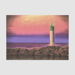 Leuchtturm Farbiger Lila Rosa Sonnenuntergang Seidenpapier