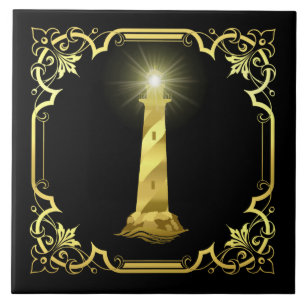 Leuchtturm für Nautical Light Silhouette/Gold/Sch Fliese