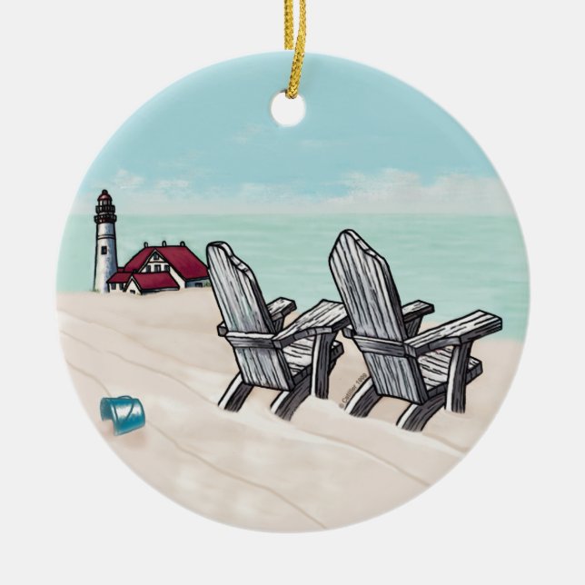 Leuchtturm für Strandstühle Keramik Ornament (Vorne)
