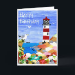 'Leuchtturm' Geburtskarte Karte<br><div class="desc">Eine Geburtstagskarte mit einer handgemalten Papierkollektion einer Szene an der Küste mit einem Leuchtturm. Siehe auch passende Geschenke und Bekleidung.</div>