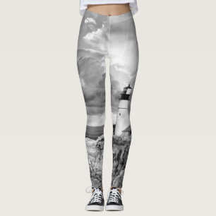 Leuchtturm Graue Schwarz-weiße Wolken Seascape Oce Leggings