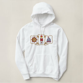 Leuchtturm, Hauptrad und Segelboot Bestickter Hoodie