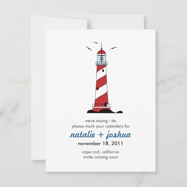 Leuchtturm-Hochzeit in Urlaubsort Save the Date Ka (Vorderseite)