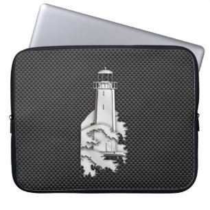 Leuchtturm im Chrome-Stil auf schwarzem Kohlenstof Laptopschutzhülle