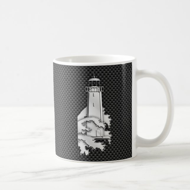Leuchtturm im Chromstil auf Carbon Fibre Decor Kaffeetasse (Rechts)