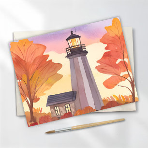 Leuchtturm im Herbst   Fall Foliage Postkarte