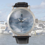 Leuchtturm im Sturm - Ostsee Armbanduhr<br><div class="desc">Diese Uhr zeigt eine Fotografie eines Leuchtturms an der Ostsee (Warnemünde), doppelt belichtet und digital bearbeitet, um diesen surrealen Effekt zu erzeugen. Foto von Marions Artwork. Für alle Ozeanliebhaber! Schöne Geschenkidee für ihn.</div>