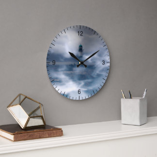 Leuchtturm im Sturm - Ostsee   Große Wanduhr