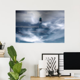 Leuchtturm im Sturm - Ostsee Poster