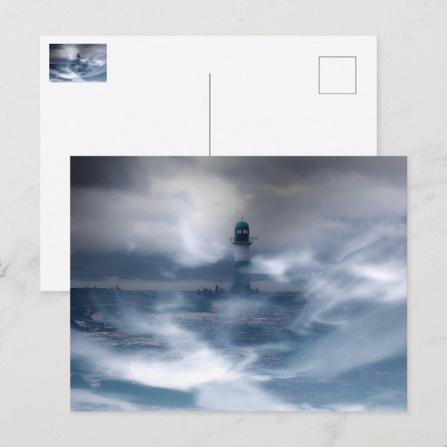 Leuchtturm im Sturm - Ostsee Postkarte (Vorne/Hinten)