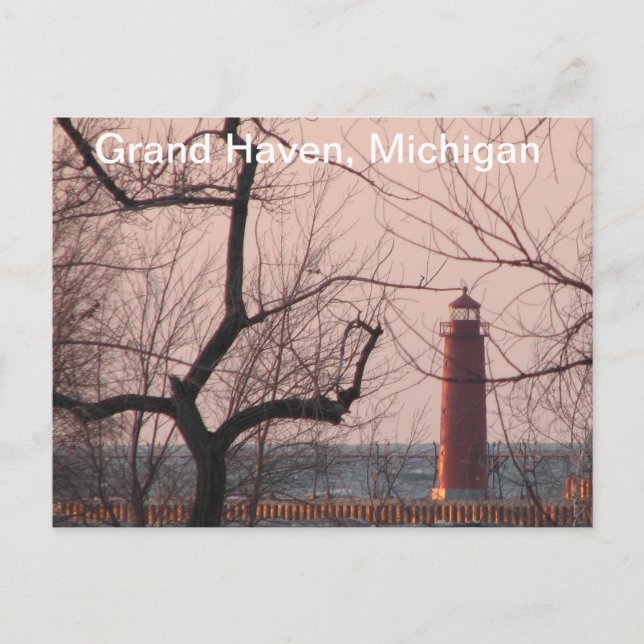 Leuchtturm im Winter Grand Haven, MI Postkarte (Vorderseite)