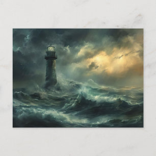 Leuchtturm in der Nacht Sturm maritime Lansdchaft Postkarte
