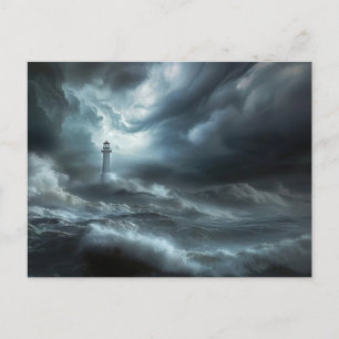 Leuchtturm in der Nacht Sturm maritime Lansdchaft Postkarte