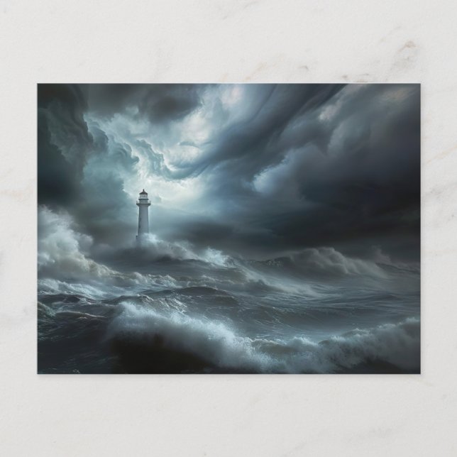 Leuchtturm in der Nacht Sturm maritime Lansdchaft Postkarte (Vorderseite)