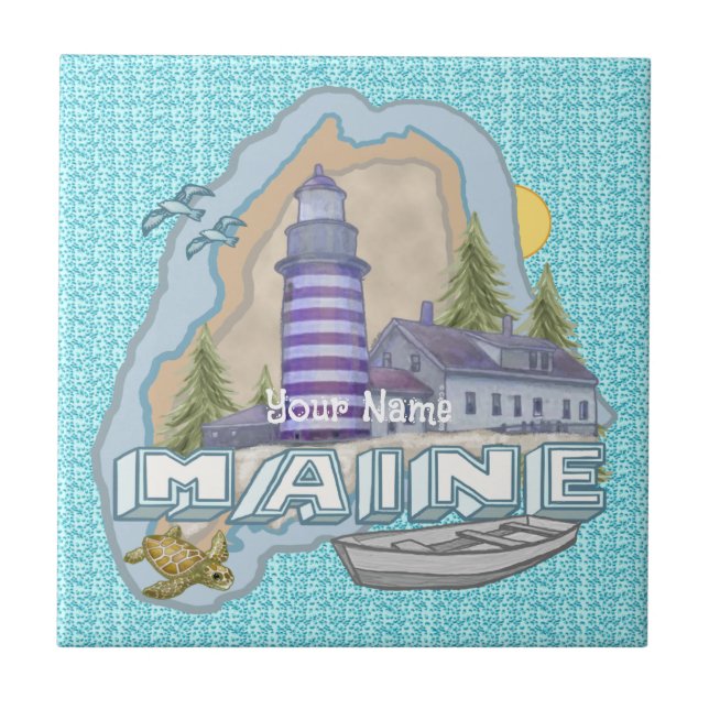 Leuchtturm in Maine Fliese (Vorderseite)