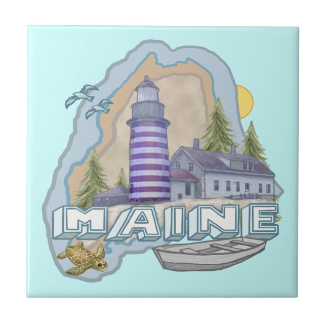 Leuchtturm in Maine Fliese (Vorderseite)
