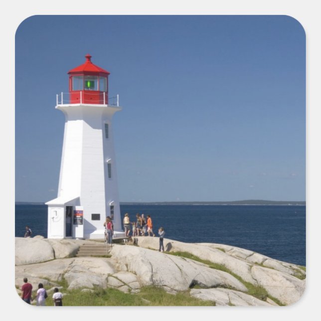 Leuchtturm in Peggy's Cove, Nova Scotia, Kanada. Quadratischer Aufkleber (Vorderseite)