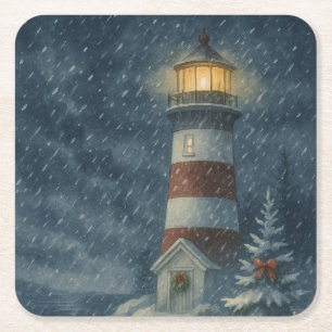 Leuchtturm in Snowstorm Rechteckiger Pappuntersetzer