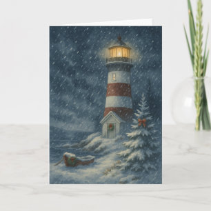 Leuchtturm in Snowstorm Weihnachtskarte Karte