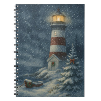 Leuchtturm in Snowstorm Weihnachtskarte Notizblock