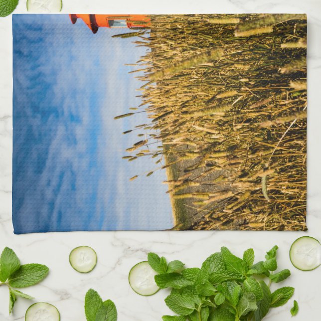 Leuchtturm in Stykisholmur, Island Geschirrtuch (Gefaltet)