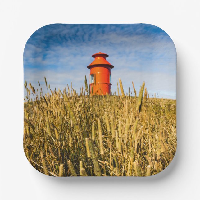 Leuchtturm in Stykisholmur, Island Pappteller (Vorderseite)