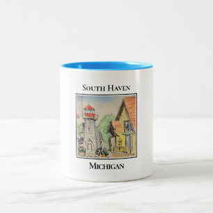 Leuchtturm in Town, South Haven, Michigan Zweifarbige Tasse