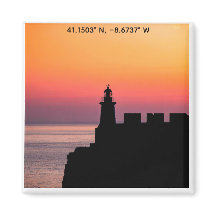 Leuchtturm-Koordinaten-Magnet Portugal Sonnenunter