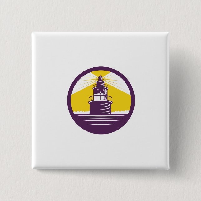 Leuchtturm-Kreis-Holzschnitt Button (Vorderseite)