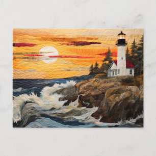 Leuchtturm Küstenlandschaft Quilt-Stil Postkarte