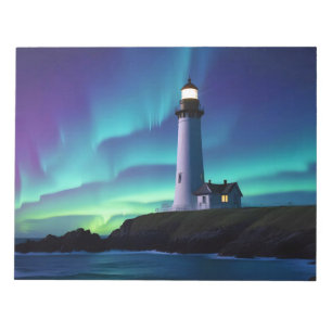 Leuchtturm Landschaft Küste Ozean Aurora Nacht Notizblock