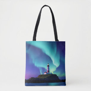 Leuchtturm Landschaft Küste Ozean Aurora Nacht Tasche