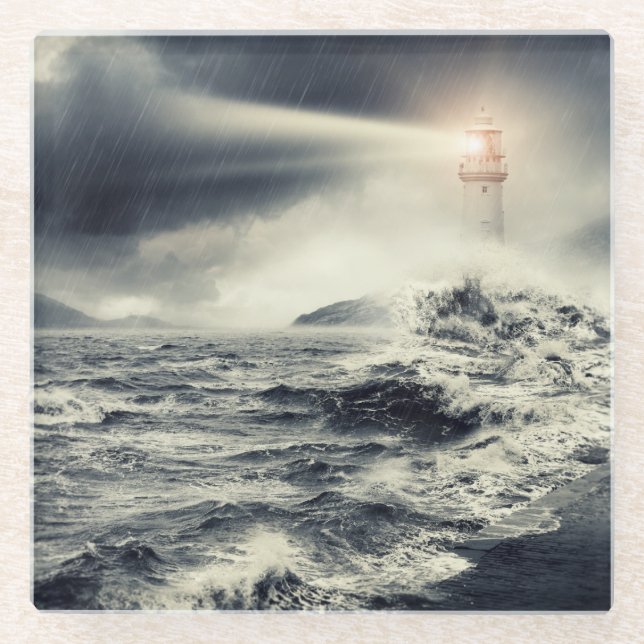 Leuchtturm-Leuchtfeuer Glasuntersetzer (Vorderseite)