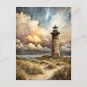 Leuchtturm-Meeresküsten-Aquarellmalerei Postkarte