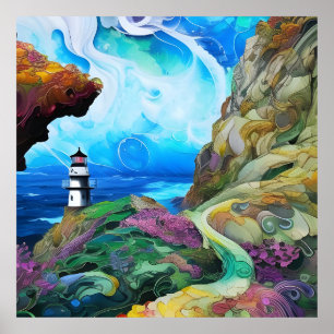 Leuchtturm mit Blick auf das Meer Poster