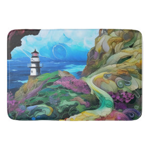 Leuchtturm mit Blick aufs Meer Badematte