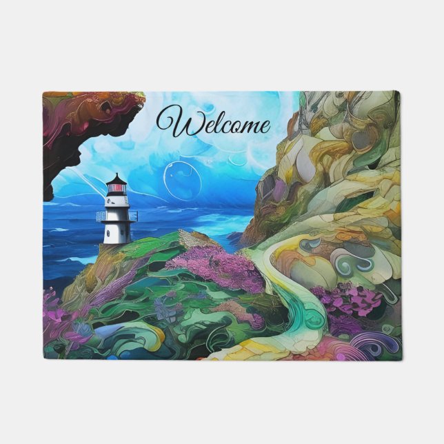 Leuchtturm mit Blick aufs Meer Fußmatte (Vorderseite)
