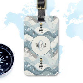 Leuchtturm mit Eiswaves Winter Nautical Monogram Gepäckanhänger
