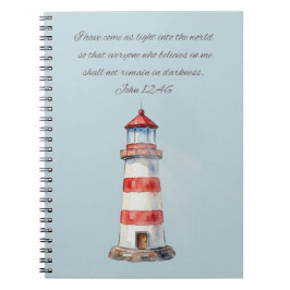 Leuchtturm mit John 12:46 Notizbuch Notizblock