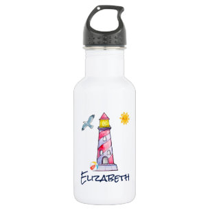 Leuchtturm mit rotem Streifen Edelstahlflasche