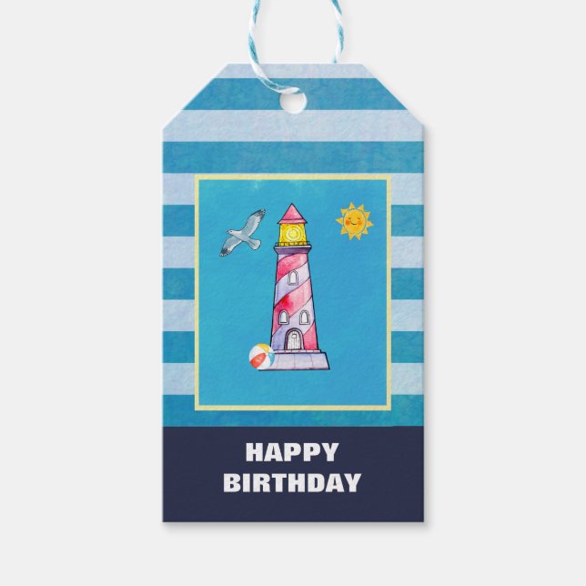 Leuchtturm mit rotem Streifen Geschenkanhänger (Vorderseite)