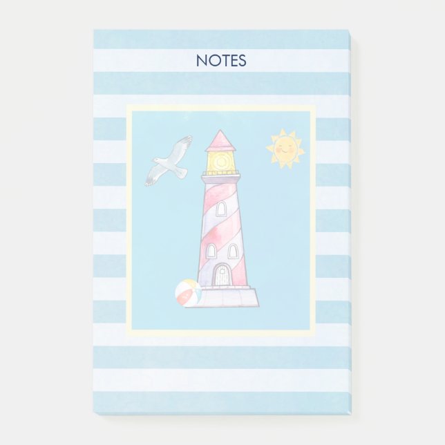 Leuchtturm mit rotem Streifen Post-it Klebezettel (Vorderseite)