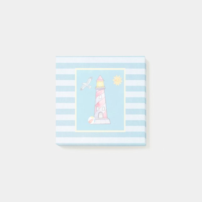 Leuchtturm mit rotem Streifen Post-it Klebezettel (Vorderseite)