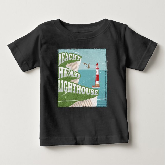 Leuchtturm mit Strandkopf Retroposter Baby T-shirt (Vorderseite)