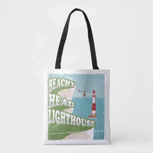 Leuchtturm mit Strandkopf Retroposter Tasche (Vorderseite)