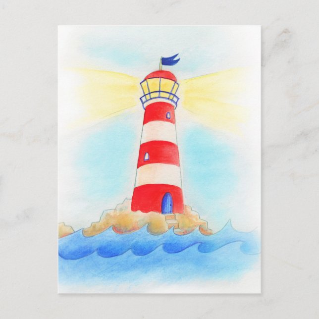 Leuchtturm mit weißer Aquarellkarte Postkarte (Vorderseite)