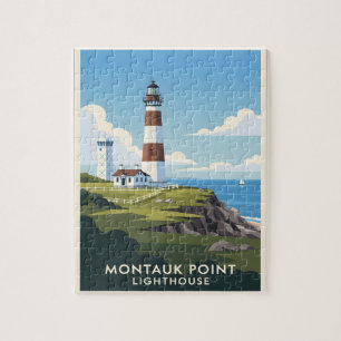 Leuchtturm Montauk Point, Küstenklippe und Segelbo