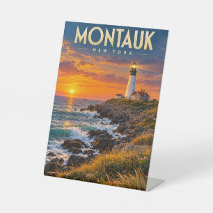 Leuchtturm Montauk Point Sonnenuntergang New York Sockelschild