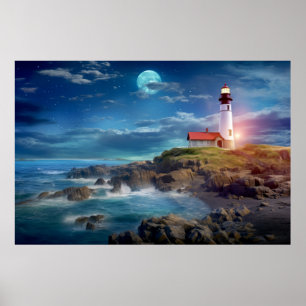 Leuchtturm Natur Welt Fantastisches Landschaftsbil Poster